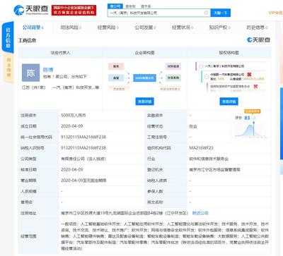 一汽集团巨资布局人工智能 5000万成立新公司，聚焦算法与软件开发